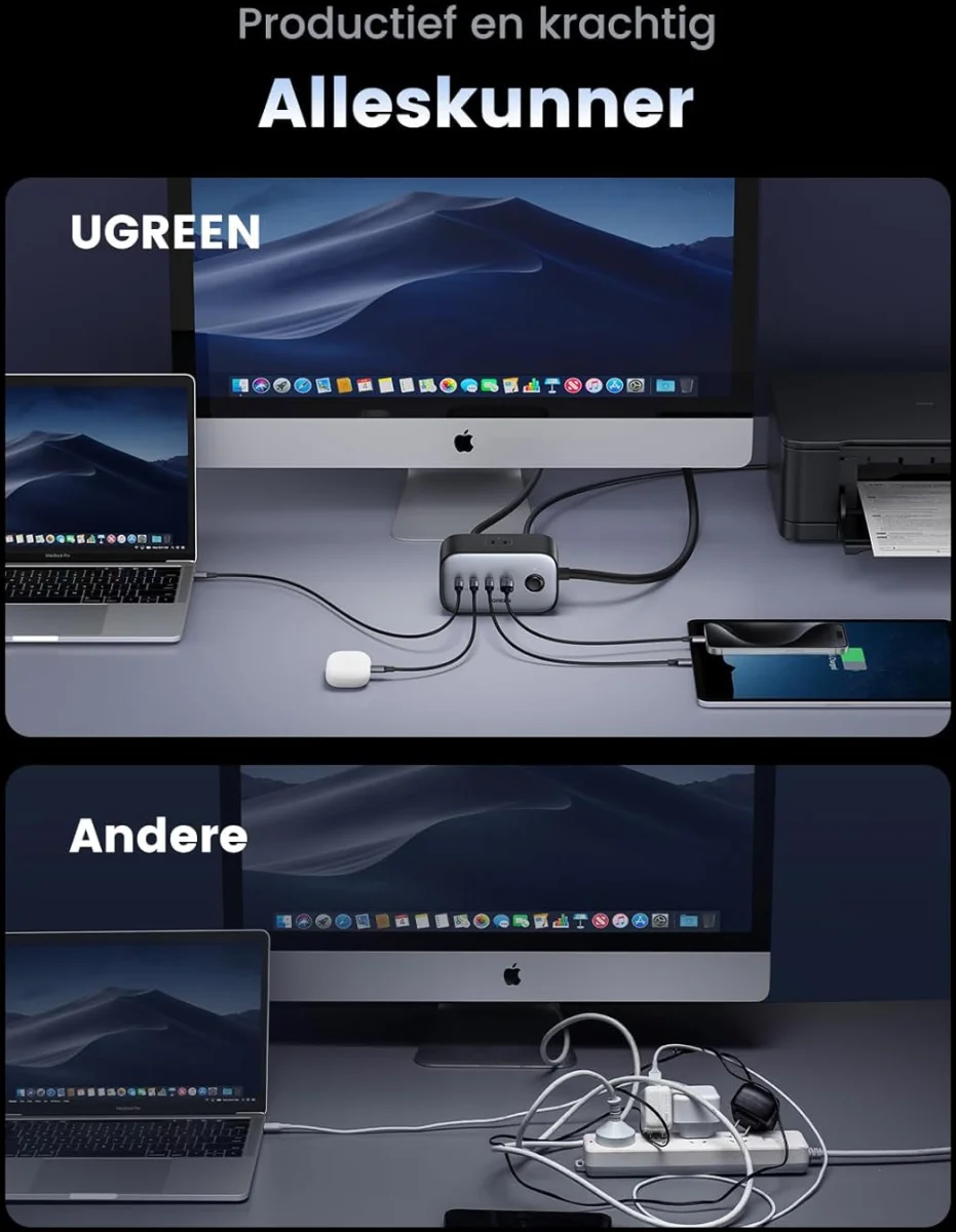 UGREEN DigiNest Pro 3x USB-C 2x Stopcontact / USB-A 100W GaN Snellader afbeelding 3