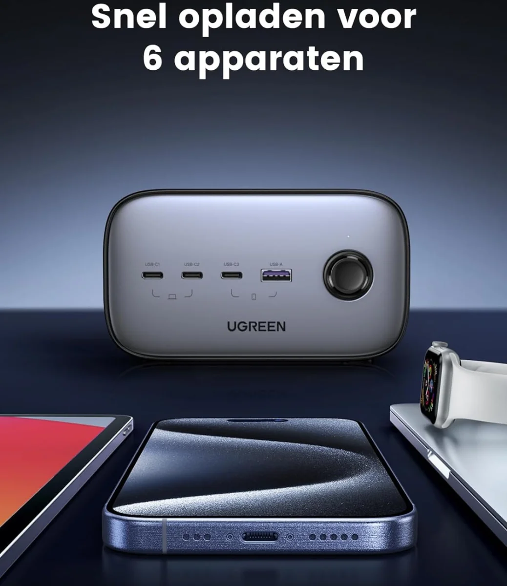 UGREEN DigiNest Pro 3x USB-C 2x Stopcontact / USB-A 100W GaN Snellader afbeelding 4