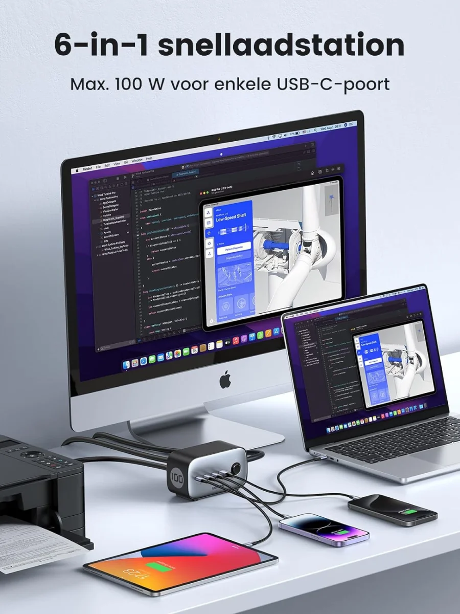 UGREEN DigiNest Pro 3x USB-C 2x Stopcontact / USB-A 100W GaN Snellader afbeelding 5