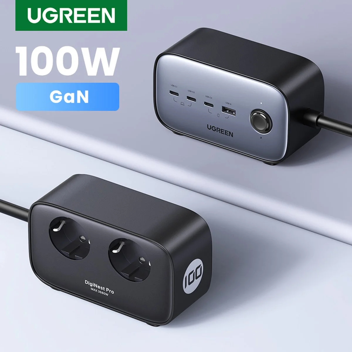 UGREEN DigiNest Pro 3x USB-C 2x Stopcontact / USB-A 100W GaN Snellader afbeelding 2