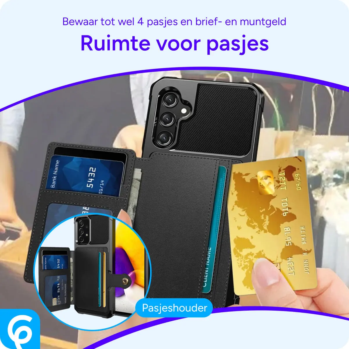 Samsung Galaxy A25 3 in 1 Back Cover Portemonnee Hoesje Zwart afbeelding 2