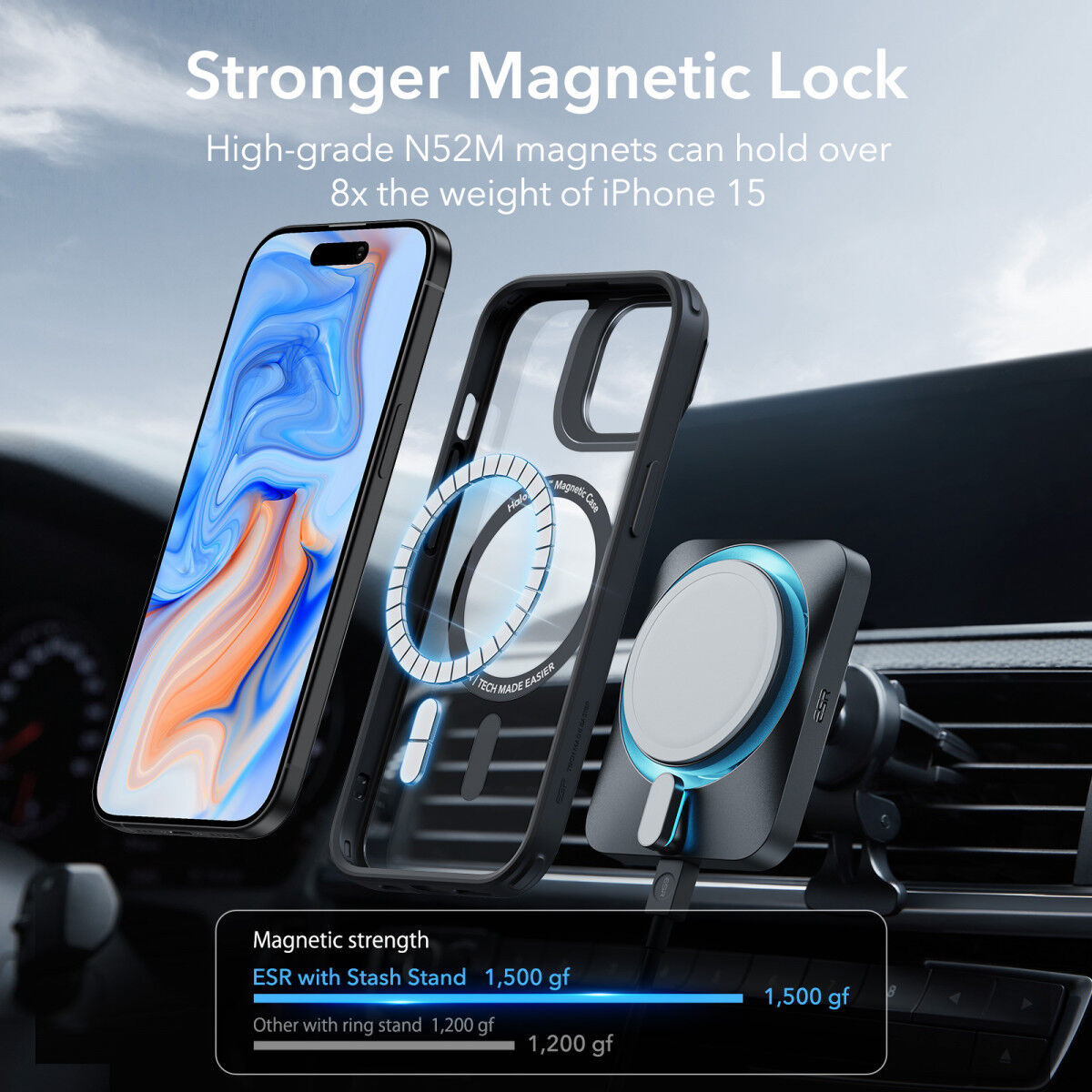 ESR Classic Hybrid MagSafe iPhone 15 Plus Hoesje met Stand Clear Zwart afbeelding 6