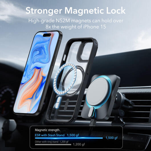 ESR Classic Hybrid MagSafe iPhone 15 Plus Hoesje met Stand Clear Zwart afbeelding 6
