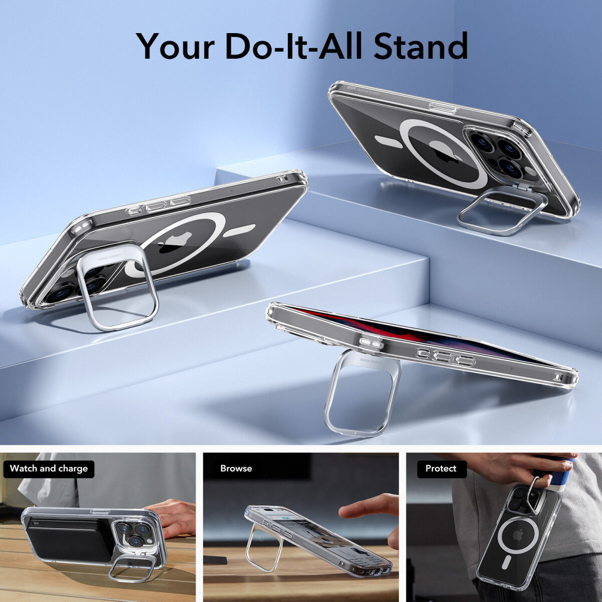 ESR Classic Hybrid MagSafe iPhone 15 Pro Hoesje met Stand Transparant afbeelding 5