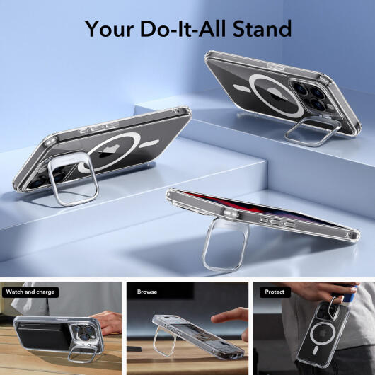 ESR Classic Hybrid MagSafe iPhone 15 Pro Hoesje met Stand Transparant afbeelding 5