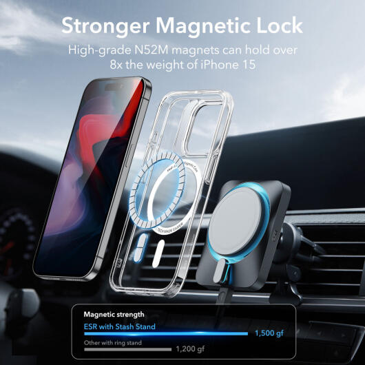 ESR Classic Hybrid MagSafe iPhone 15 Pro Hoesje met Stand Transparant afbeelding 6