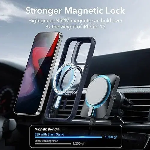 ESR Classic Kickstand Apple iPhone 15 Pro Hoesje MagSafe Clear Blauw afbeelding 6