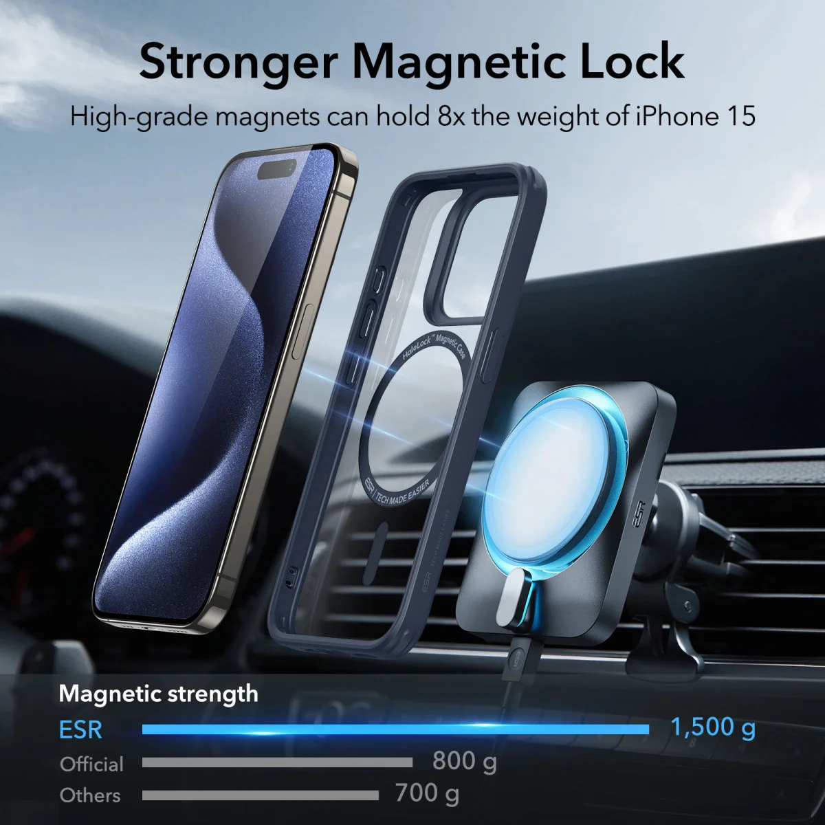 ESR Classic Hybrid iPhone 15 Pro Hoesje MagSafe Transparant Blauw afbeelding 7