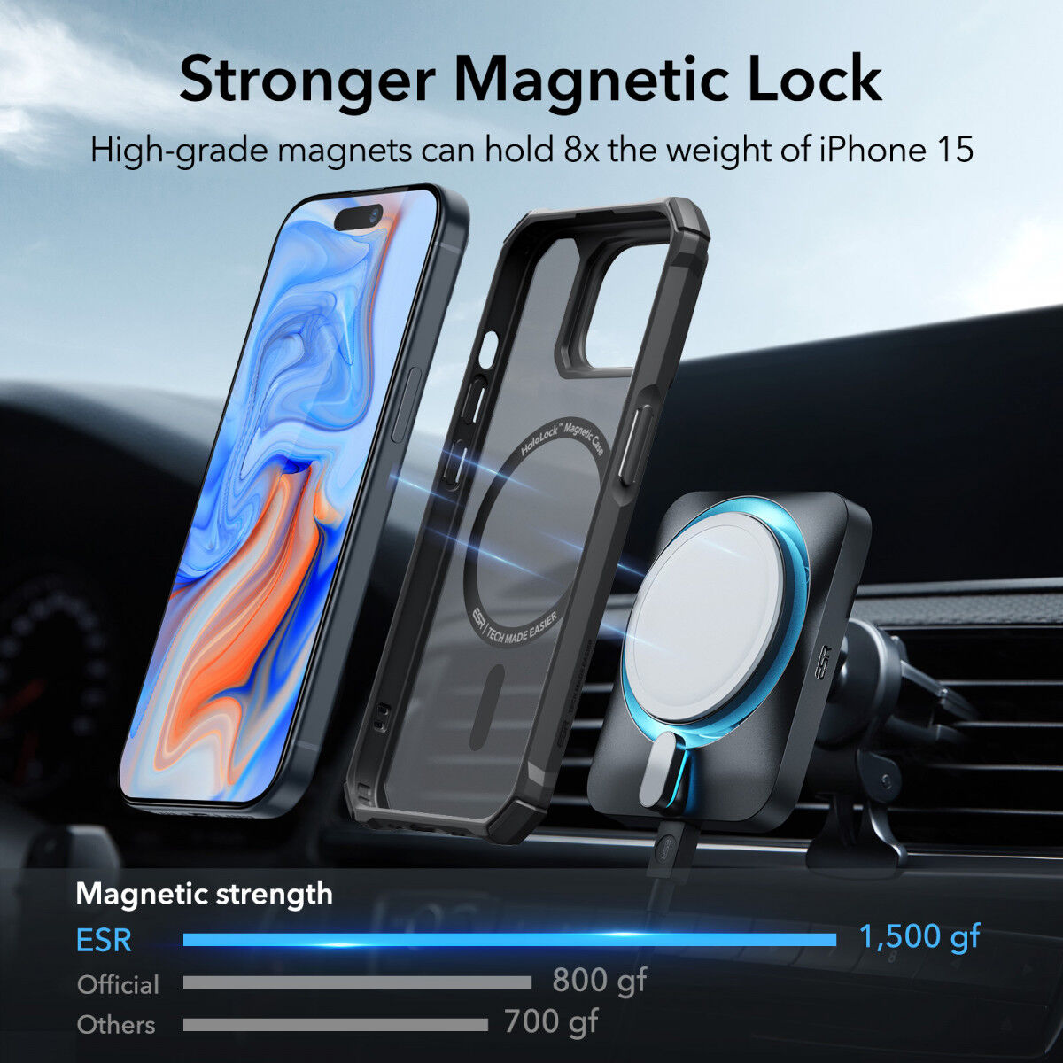 ESR Air Armor HaloLock Apple iPhone 15 Hoesje MagSafe Frosted Zwart afbeelding 3