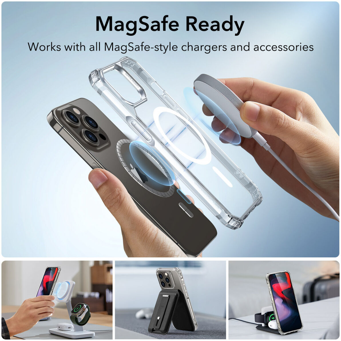 ESR Air Armor HaloLock iPhone 15 Pro Hoesje MagSafe Transparant afbeelding 3