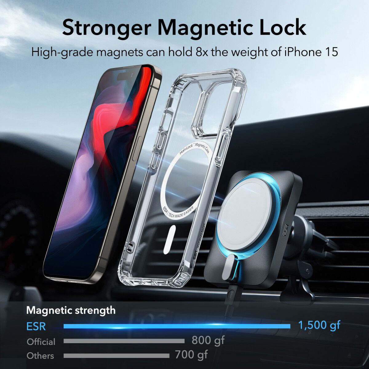ESR Air Armor HaloLock iPhone 15 Pro Hoesje MagSafe Transparant afbeelding 5