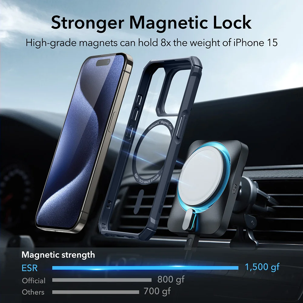 ESR Air Armor HaloLock iPhone 15 Pro Hoesje Back Cover Clear Blauw afbeelding 6
