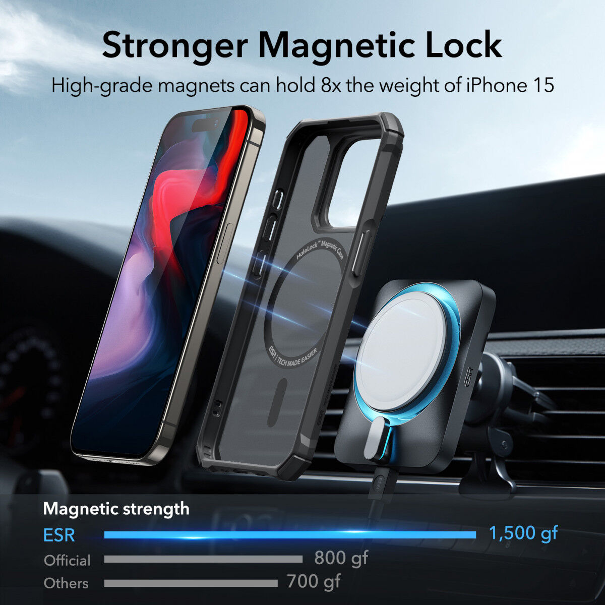 ESR Air Armor HaloLock iPhone 15 Pro Max Hoesje MagSafe Zwart afbeelding 6