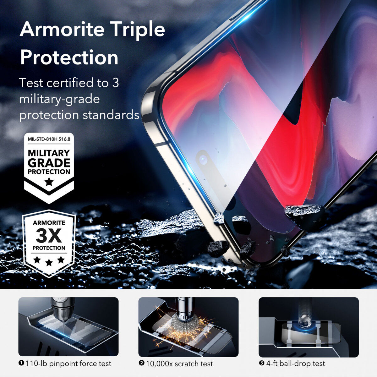 ESR Armorite Apple iPhone 15 Pro Max Screen Protector Tempered Glass afbeelding 3