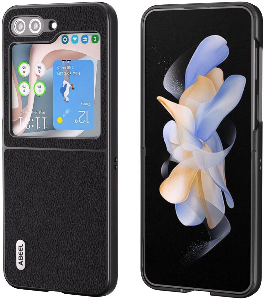 ABEEL Litchi Samsung Galaxy Z Flip 5 Hoesje Leer Zwart afbeelding 1