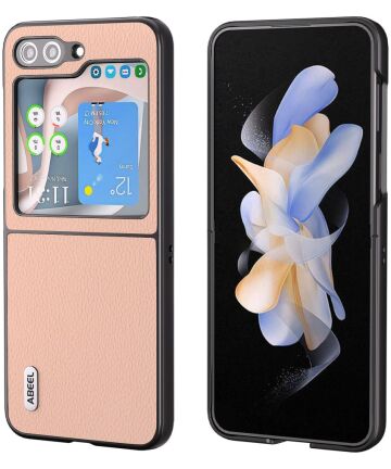 ABEEL Litchi Samsung Galaxy Z Flip 5 Hoesje Leer Roze Hoesjes