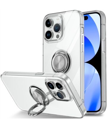 Apple iPhone 15 Pro Hoesje met Magnetische Kickstand Ring Transparant Hoesjes