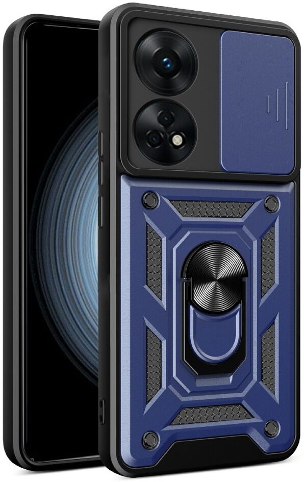 Oppo Reno8 T Hoesje met Camera Slider en Kickstand Ring Blauw afbeelding 1