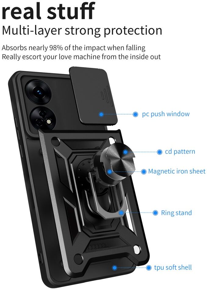 Oppo Reno8 T Hoesje met Camera Slider en Kickstand Ring Blauw afbeelding 9