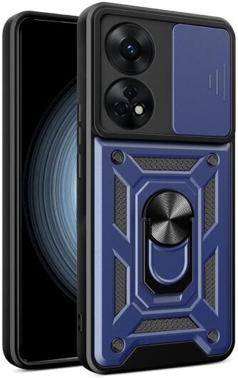 Oppo Reno8 T Hoesje met Camera Slider en Kickstand Ring Blauw afbeelding 1