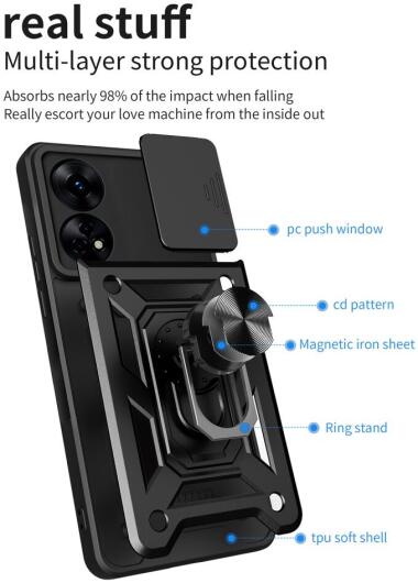 Oppo Reno8 T Hoesje met Camera Slider en Kickstand Ring Blauw afbeelding 9