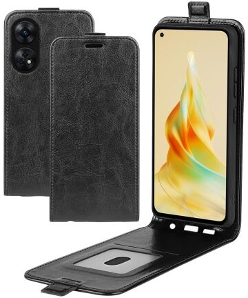 Oppo Reno8 T Hoesje Verticale Flip Wallet Case Kunstleer Zwart Hoesjes