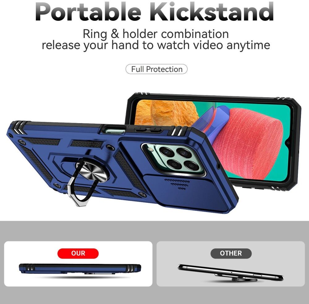 Samsung Galaxy M33 Hoesje met Camera Slider en Kickstand Ring Blauw afbeelding 3