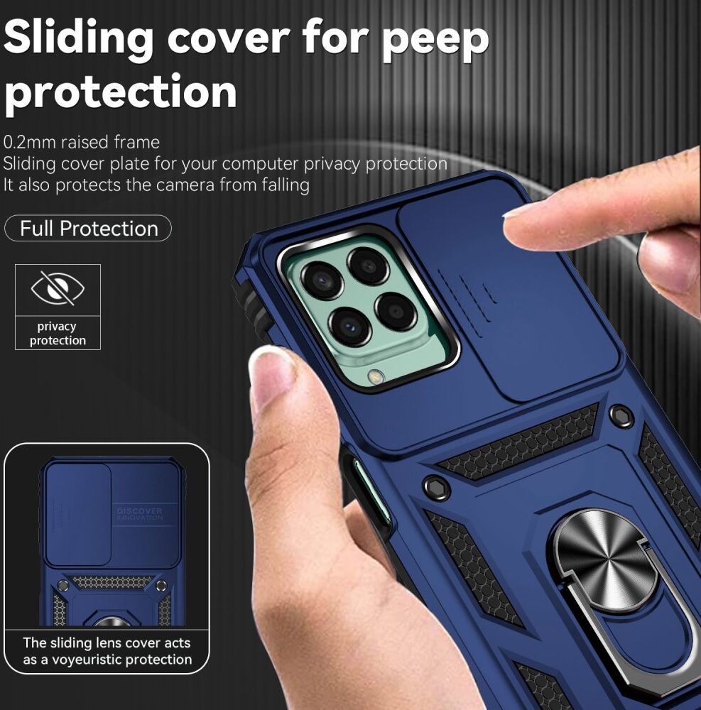 Samsung Galaxy M33 Hoesje met Camera Slider en Kickstand Ring Blauw afbeelding 5