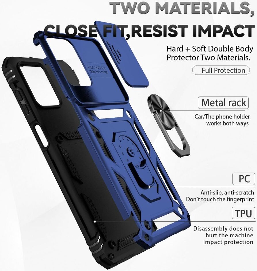 Samsung Galaxy M33 Hoesje met Camera Slider en Kickstand Ring Blauw afbeelding 7