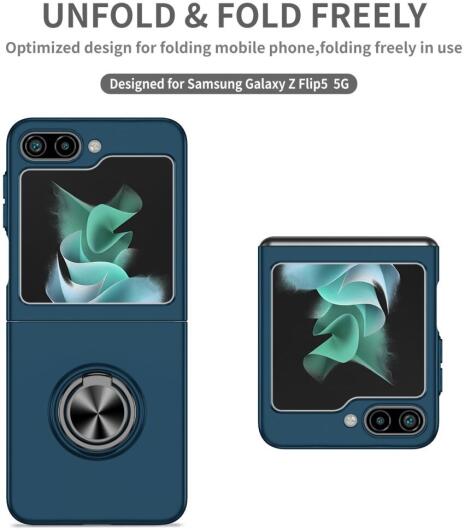 Samsung Galaxy Z Flip 5 Hoesje Magnetische Kickstand Ring Blauw afbeelding 7