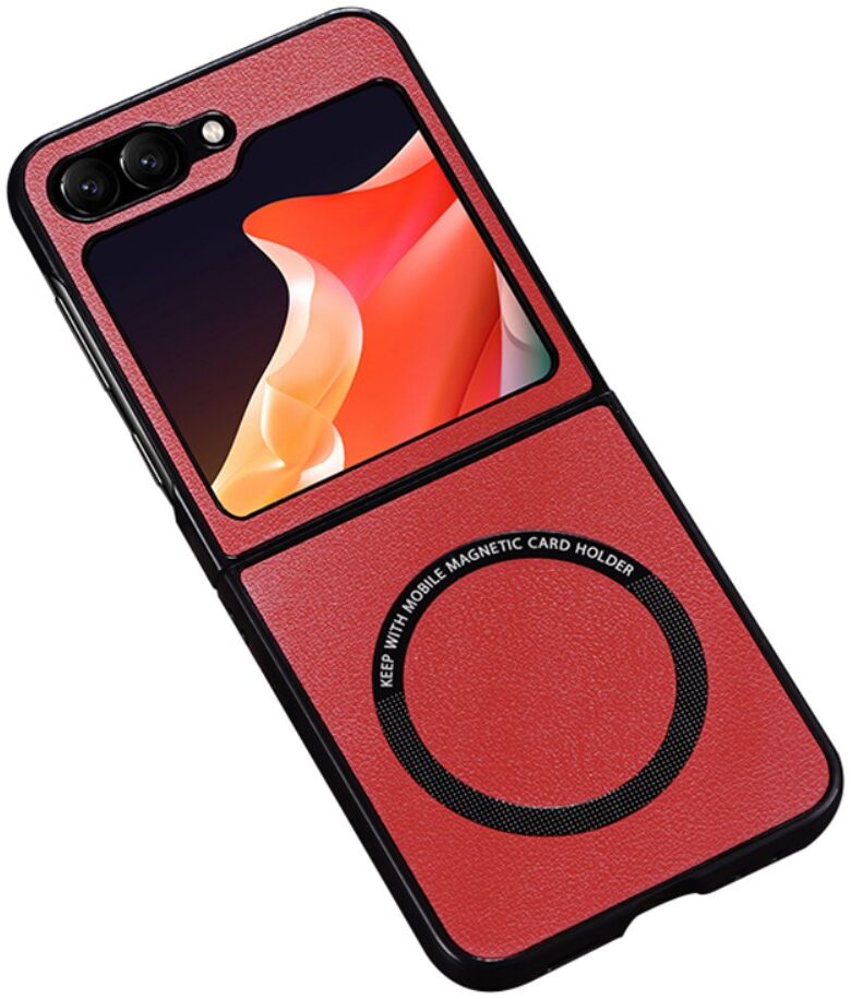 Samsung Galaxy Z Flip 5 Hoesje MagSafe Kunstleer Back Cover Rood afbeelding 1
