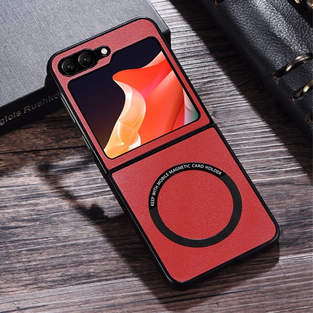 Samsung Galaxy Z Flip 5 Hoesje MagSafe Kunstleer Back Cover Rood afbeelding 2