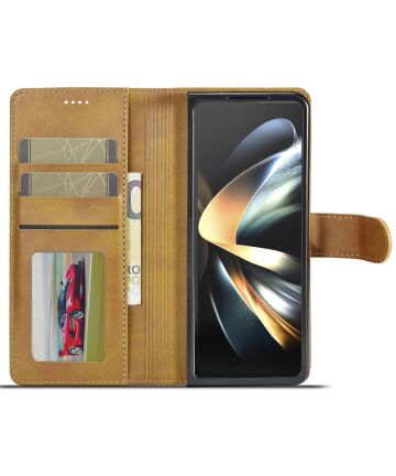 LC.IMEEKE Samsung Galaxy Z Fold 5 Hoesje Portemonnee Book Case Brown Hoesjes