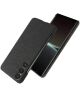 Sony Xperia 1 V Hoesje met Stoffen Afwerking Back Cover Zwart