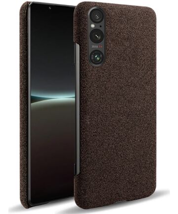 Sony Xperia 1 V Hoesje met Stoffen Afwerking Back Cover Bruin Hoesjes