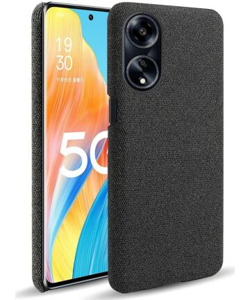 Oppo A98 Hoesje met Stoffen Afwerking Back Cover Zwart Hoesjes