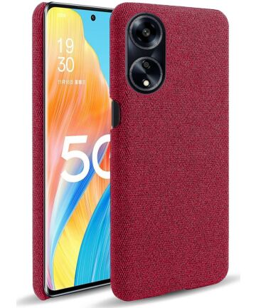 Oppo A98 Hoesje met Stoffen Afwerking Back Cover Rood Hoesjes