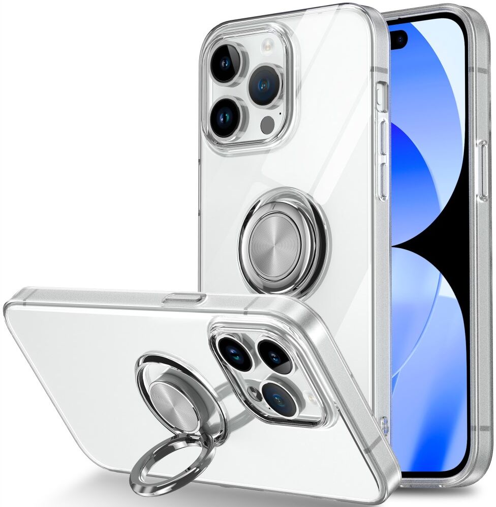 Apple iPhone 15 Plus Hoesje met Magnetische Kickstand Ring Transparant afbeelding 1