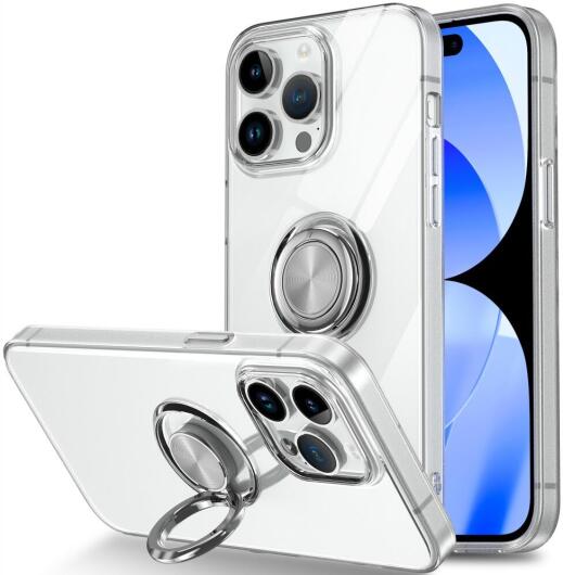 Apple iPhone 15 Plus Hoesje met Magnetische Kickstand Ring Transparant afbeelding 1