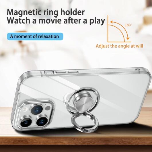 Apple iPhone 15 Plus Hoesje met Magnetische Kickstand Ring Transparant afbeelding 3