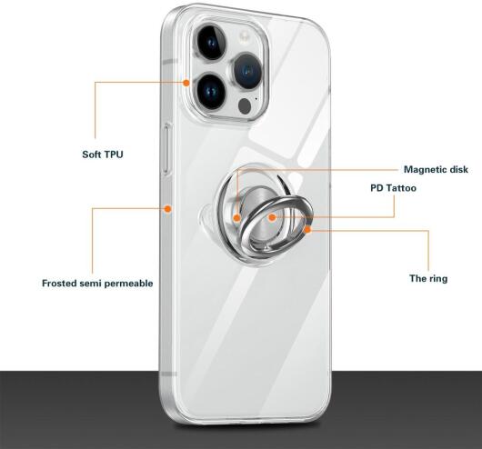 Apple iPhone 15 Plus Hoesje met Magnetische Kickstand Ring Transparant afbeelding 8
