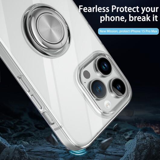 Apple iPhone 15 Plus Hoesje met Magnetische Kickstand Ring Transparant afbeelding 9