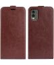 Nokia C32 Hoesje Verticale Flip Wallet Case Kunstleer Bruin