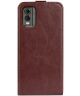 Nokia C32 Hoesje Verticale Flip Wallet Case Kunstleer Bruin
