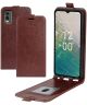 Nokia C32 Hoesje Verticale Flip Wallet Case Kunstleer Bruin