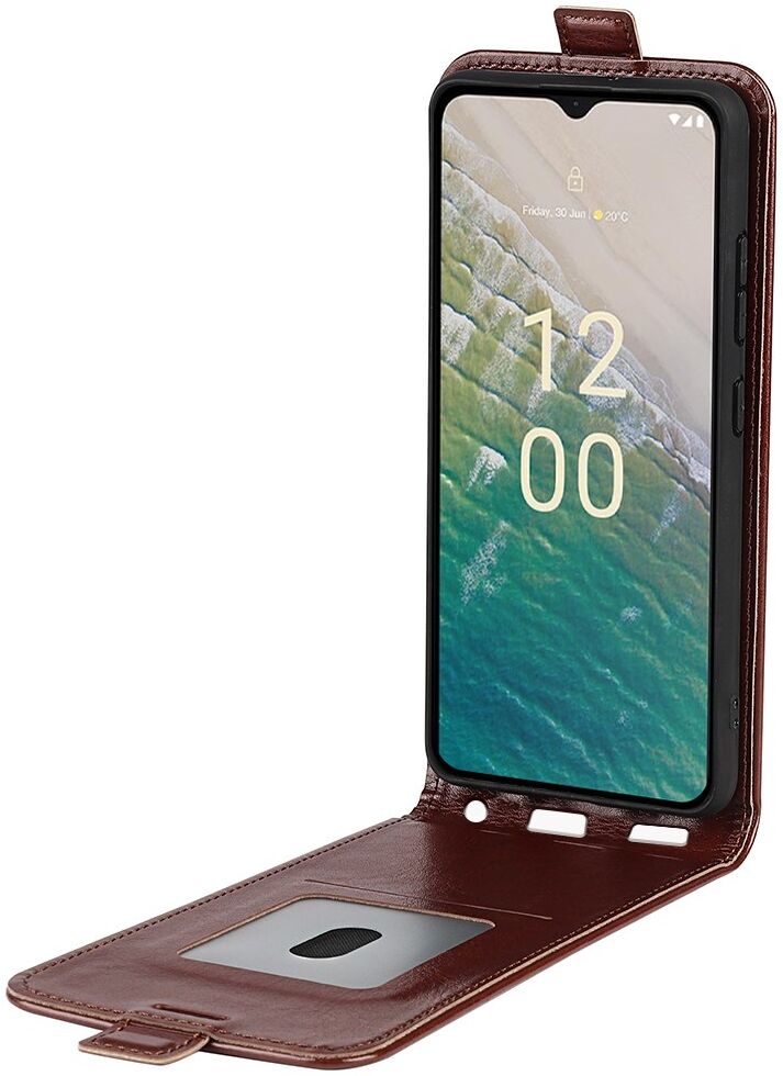 Nokia C32 Hoesje Verticale Flip Wallet Case Kunstleer Bruin afbeelding 1