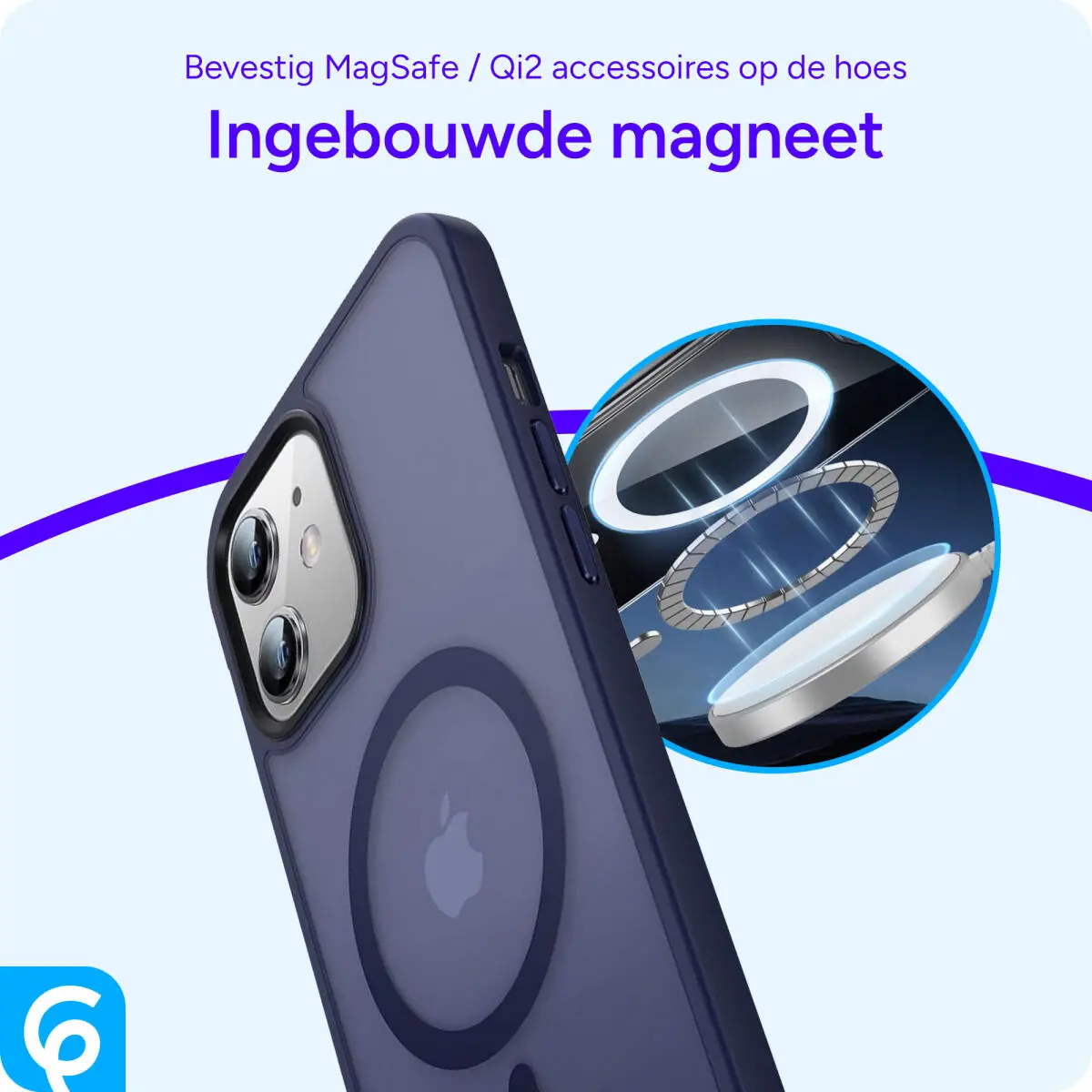 Apple iPhone 12 / 12 Pro Hoesje met MagSafe Matte Back Cover Blauw afbeelding 4