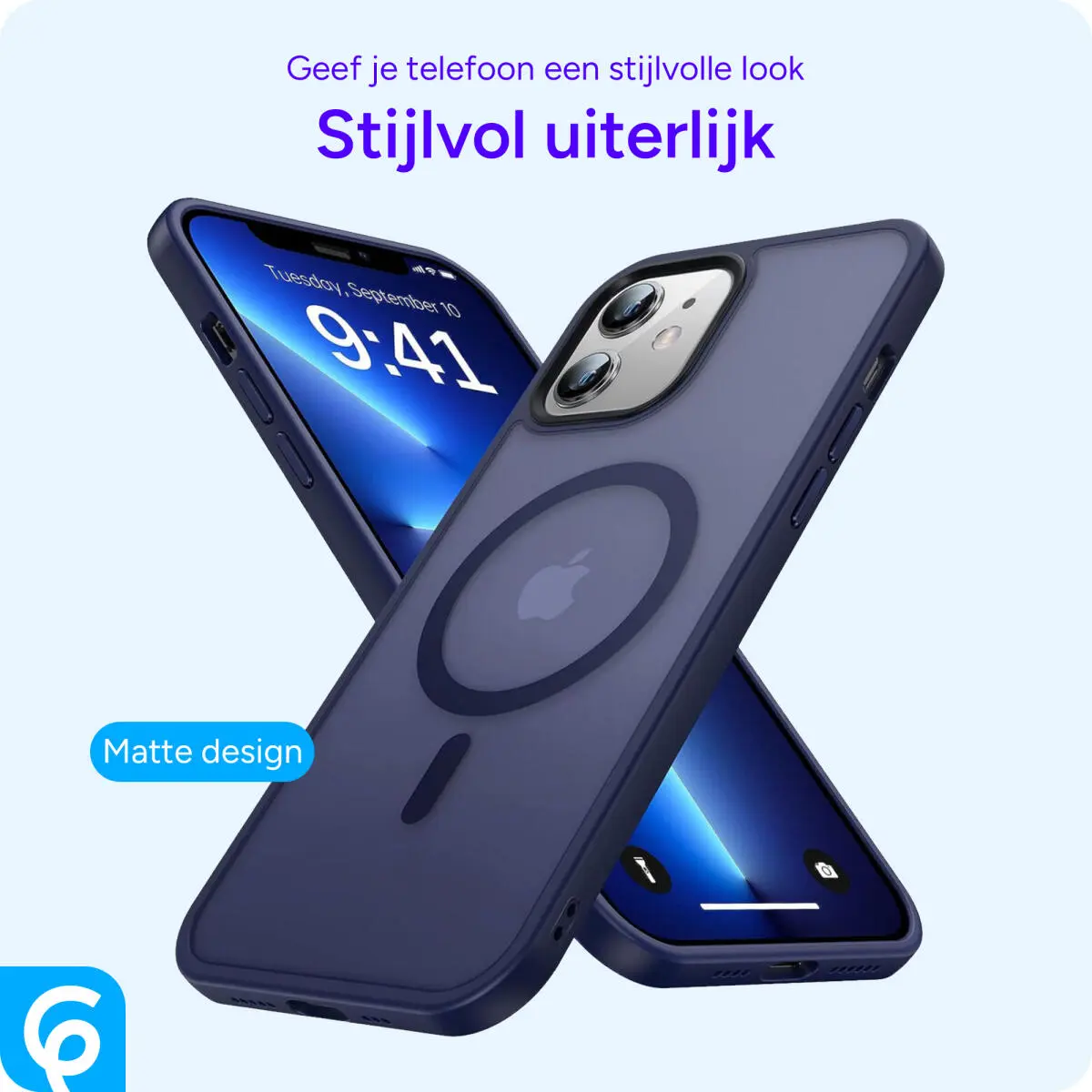 Apple iPhone 12 / 12 Pro Hoesje met MagSafe Matte Back Cover Blauw afbeelding 6