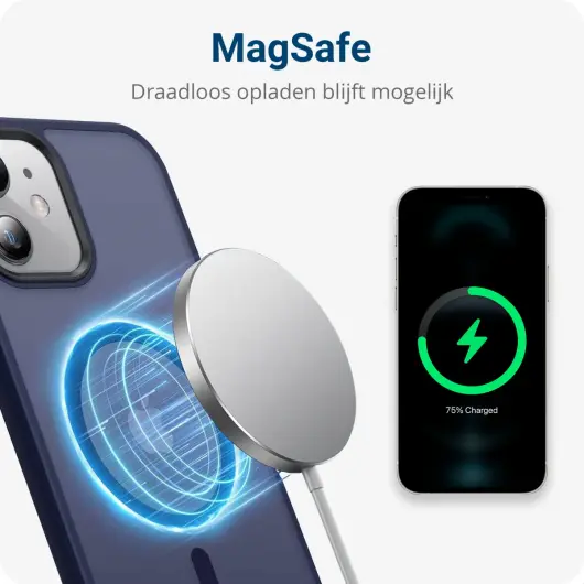 Apple iPhone 12 / 12 Pro Hoesje met MagSafe Matte Back Cover Blauw afbeelding 4
