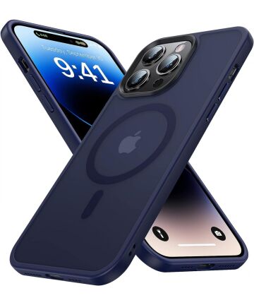 Apple iPhone 14 Pro Hoesje met MagSafe Back Cover Matte Donkerblauw Hoesjes